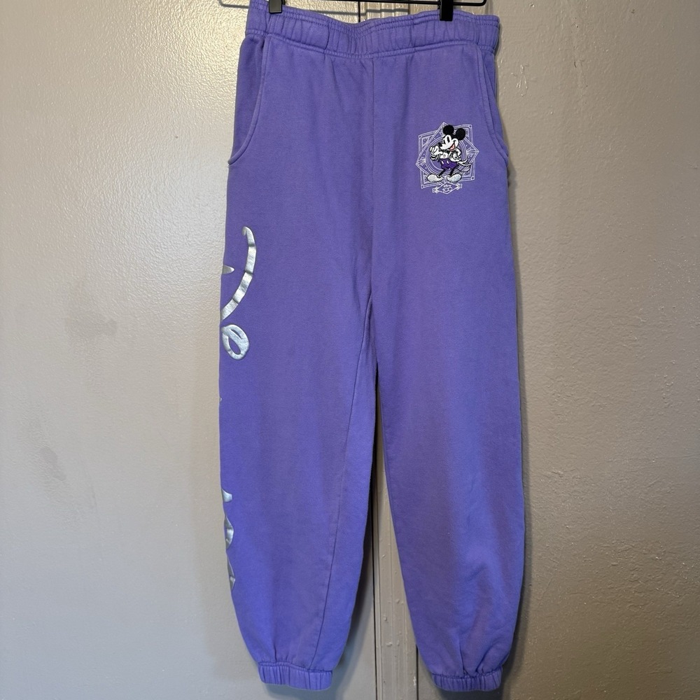 Disney‎ Parks 100 Years of Wonder Embroidered Mickey Sweatpants Purple Adult XS